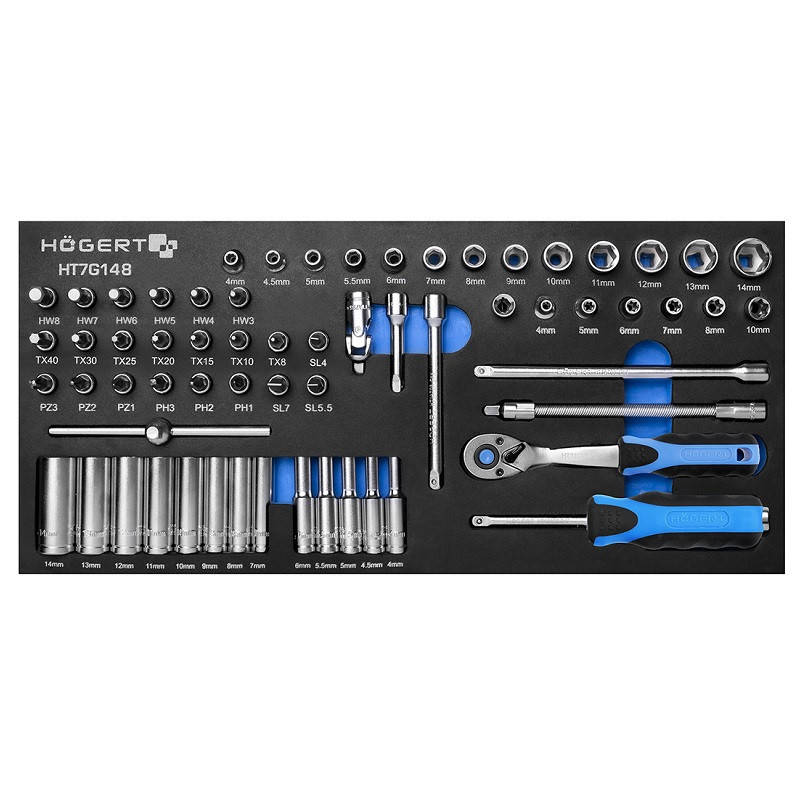 

Набор инструментов с трещоткой, 63 шт HOGERT HT7G148