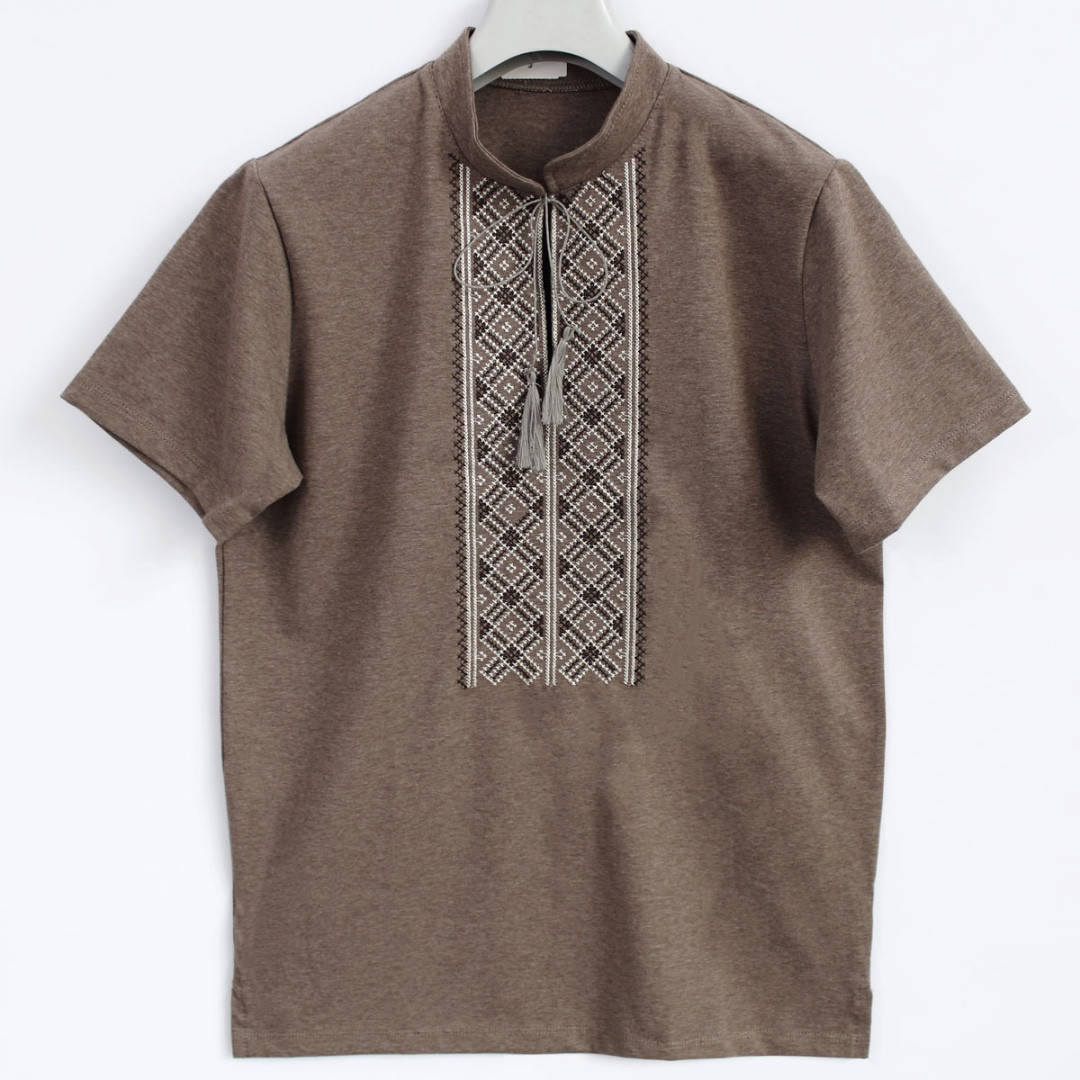 

Футболка вышиванка мужская темная коричневая хлопковая с коротким рукавом от производителя, Ладан 56