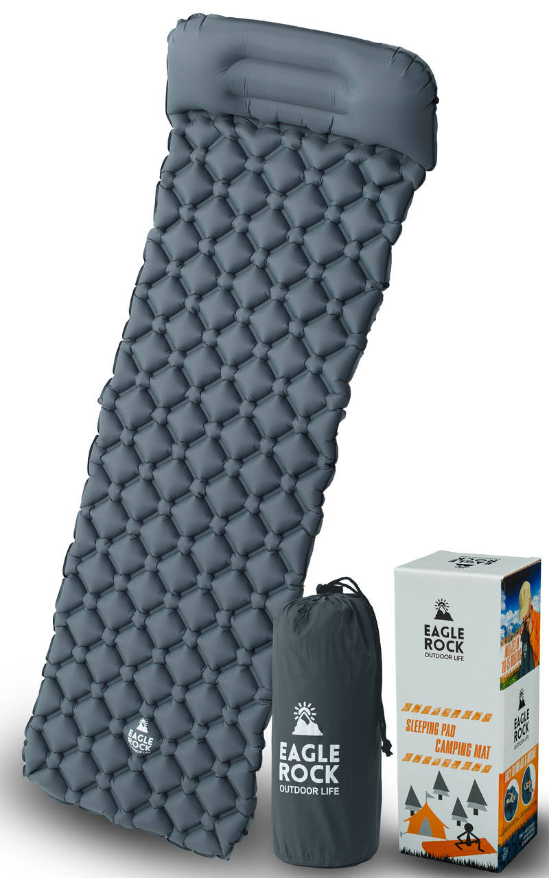 

Надувной туристический коврик каремат с подушкой Eagle Rock 40DNylon TPU надувной матрац для палатки матрас, Серый