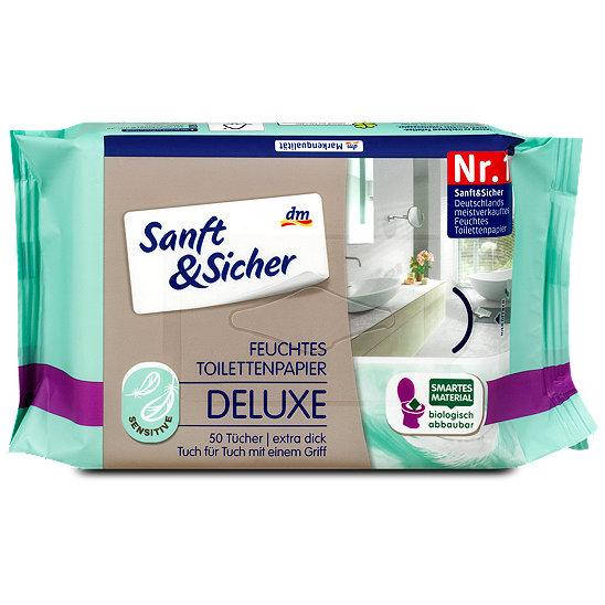 

Sanft & Sicher Feuchtes Toilettenpapier Deluxe Sensitive влажная туалетная бумага Делюкс Нежность 50 шт.