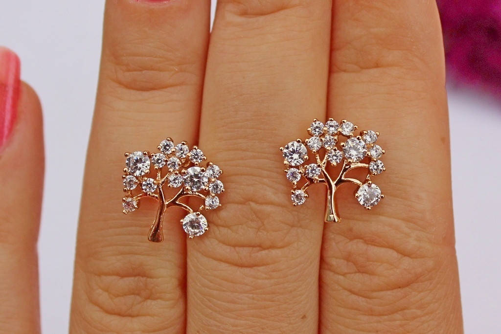 

Серьги гвоздики Xuping Jewelry деревья с белыми камнями 1,3 см золотистые