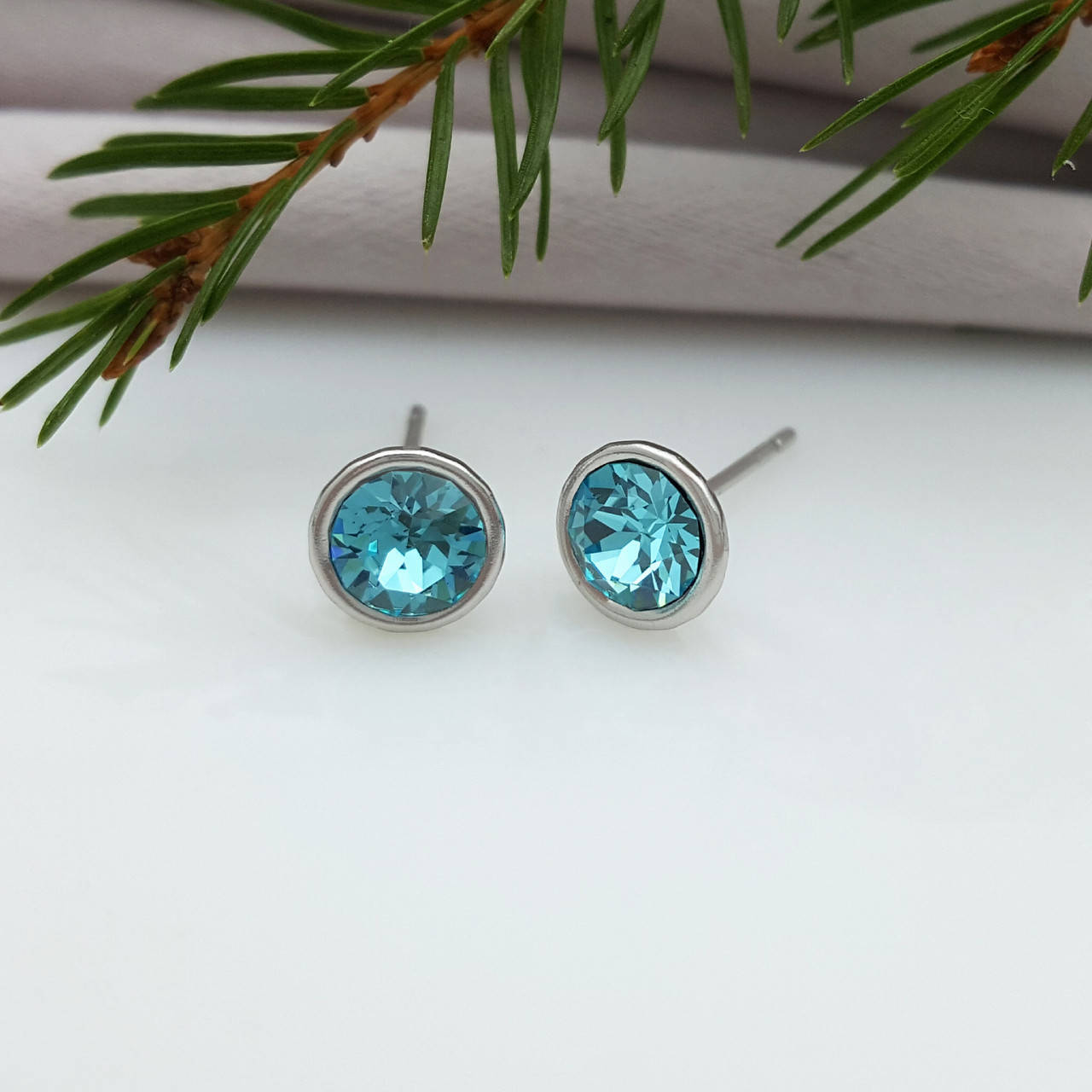 

Серьги гвоздики, Бирюзовый Swarovski, медсталь Xuping