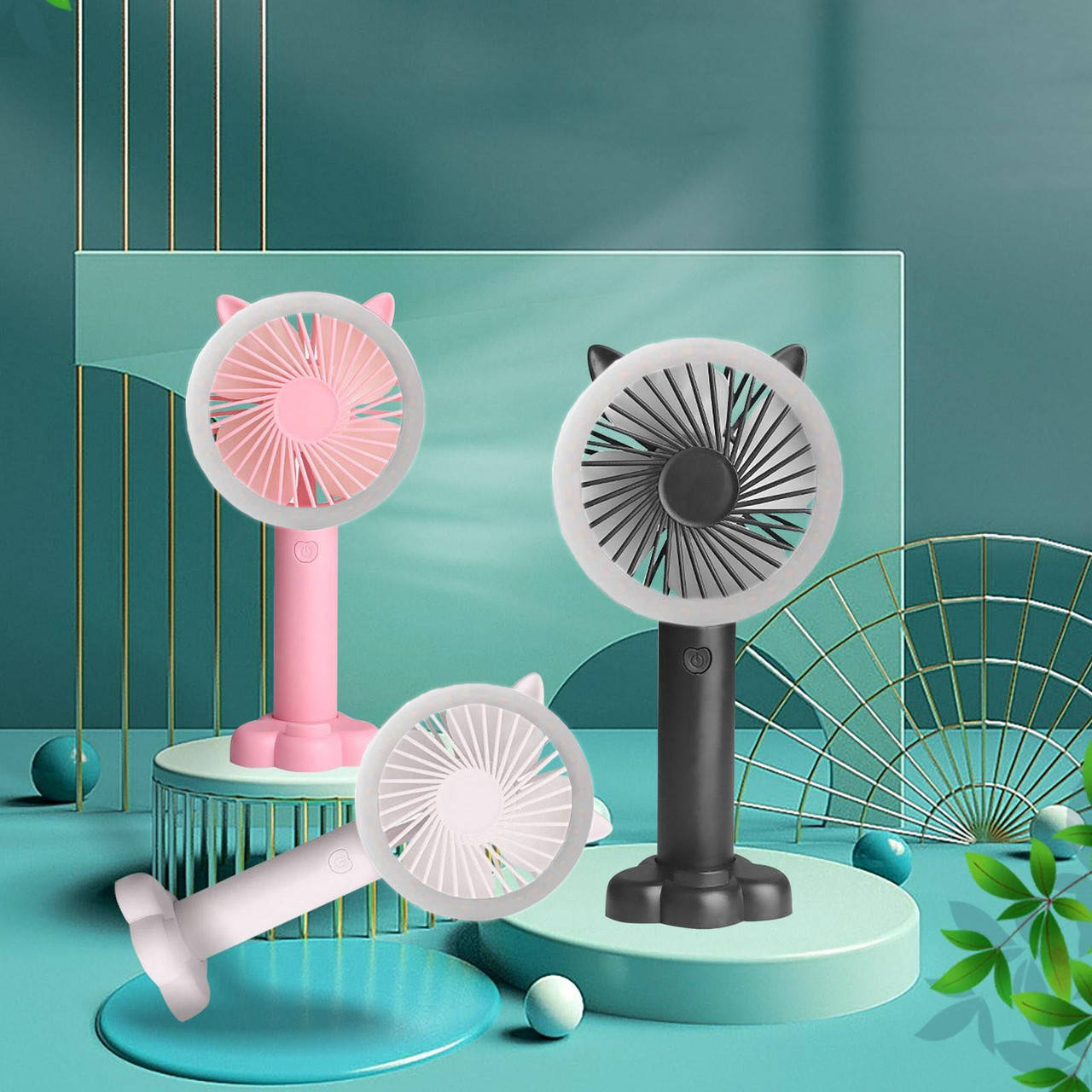 

Портативный аккумуляторный мини вентилятор с ушками и RGB подсветкой Mini Fan f
