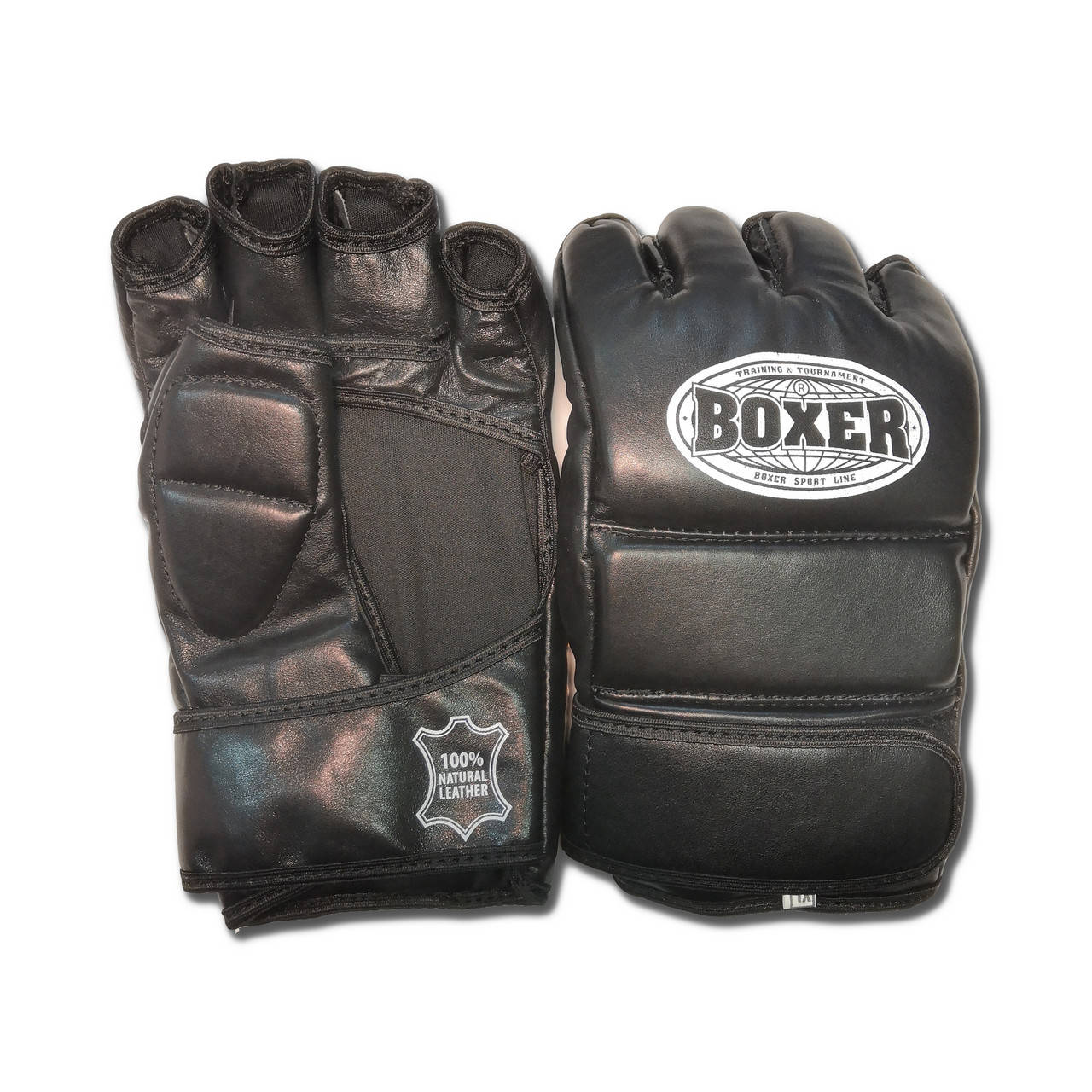 

Перчатки для смешанных видов единоборств ММА кожа красные L, BOXER, Черный