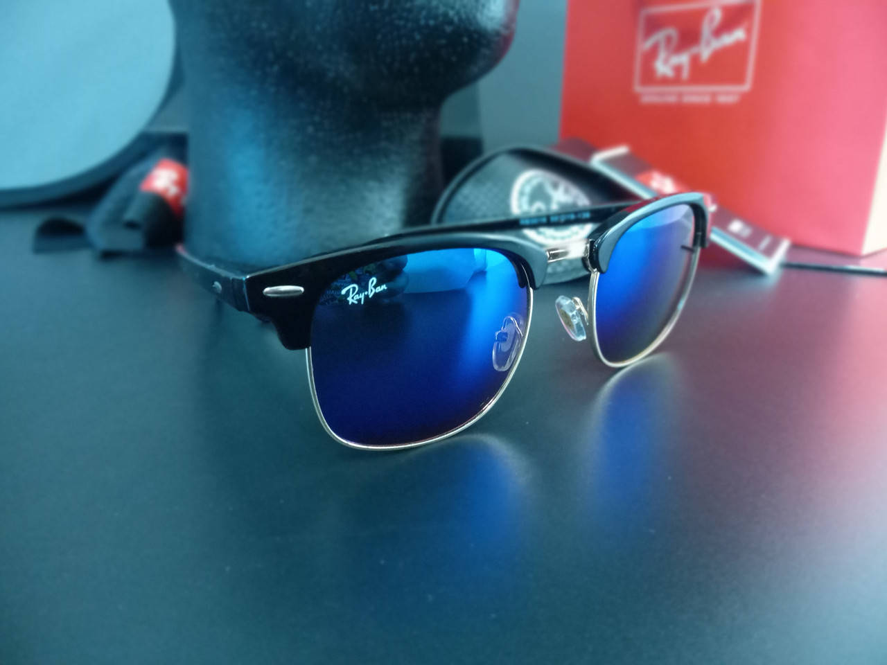 

Ray Ban Clubmaster RB3016 Солнцезащитные Очки Женские и Мужские c Синими линзами для Вождения и на Пляж Отдых, Черный