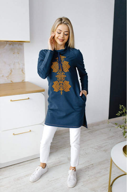 

Женская вышитая туника Туника Гердан (синяя с золотом), Синий