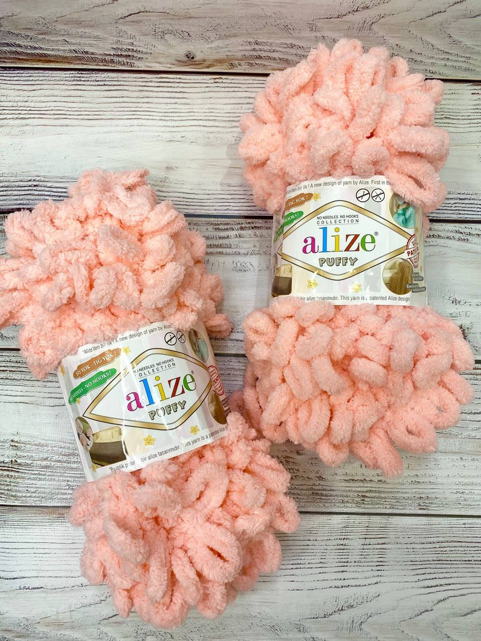 

Нитки вязальные Alize Puffy. 100 г. 9 м. Цвет - нежно розовый, Персиковый
