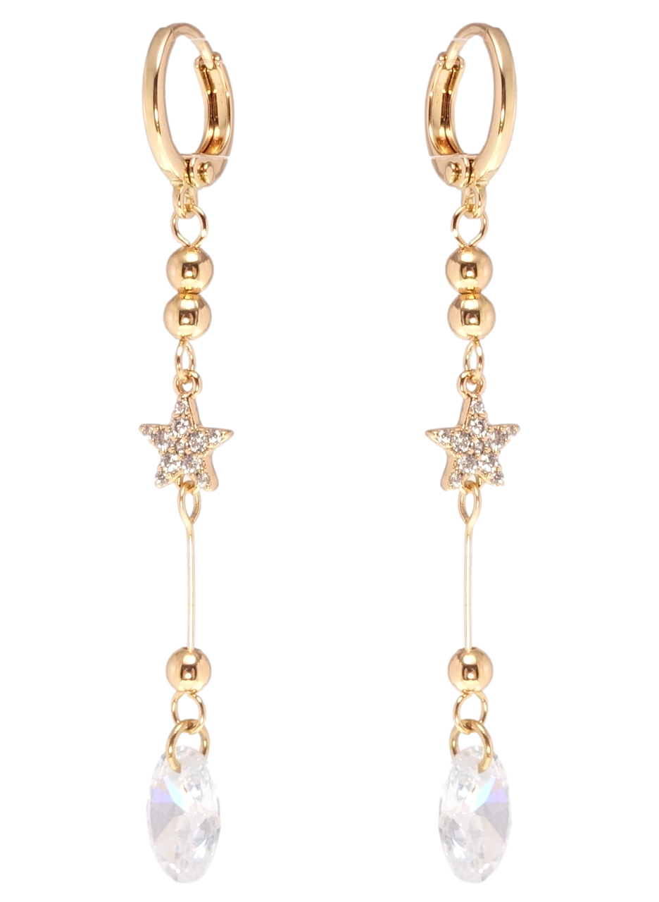 

Серьги Xuping Позолота 18K подвески на колечках "Кристальные звезды с фианитами"