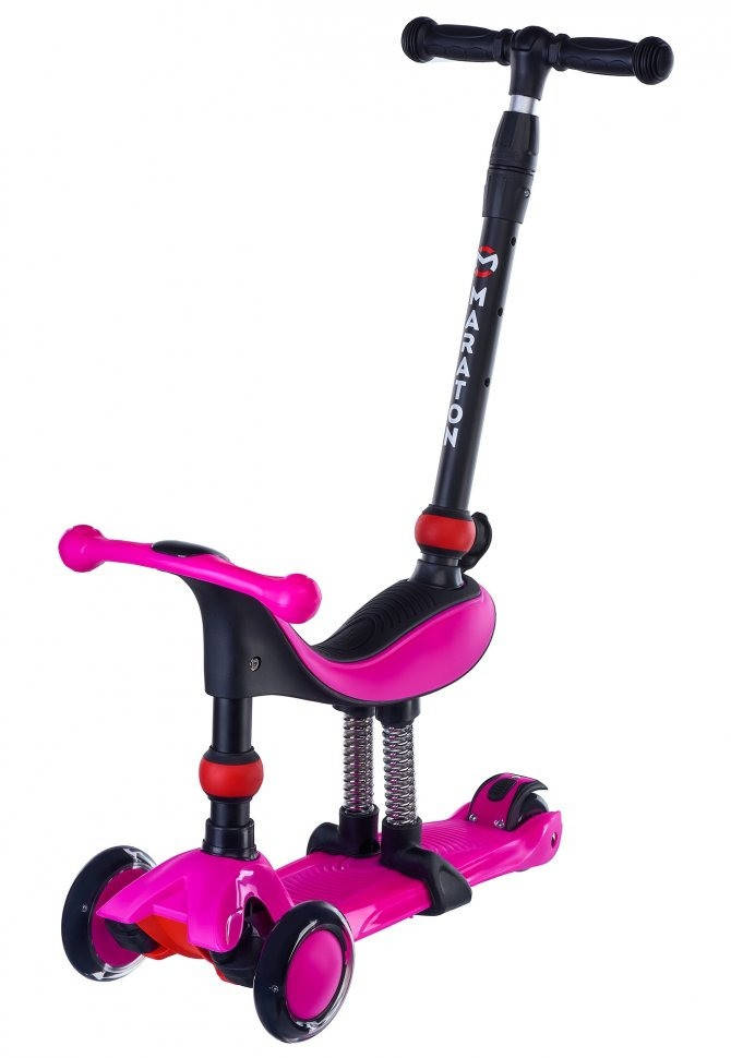 

Самокат детский maraton Credo II G 5 in 1 розовый./Самокат с родительской ручкой/самокат с сидением, Разные цвета