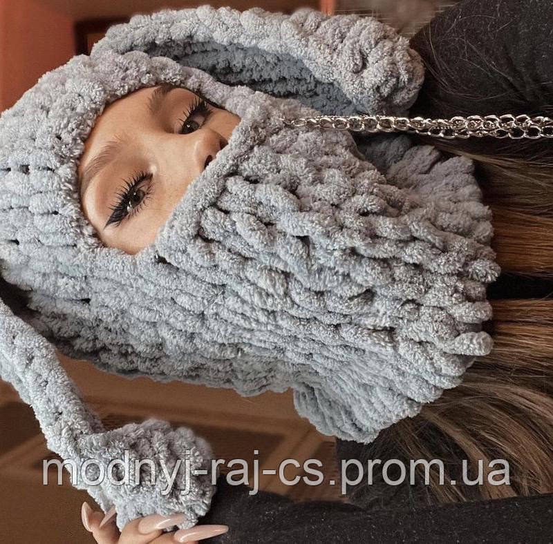 

Плюшевая балаклава с ушками зайчика