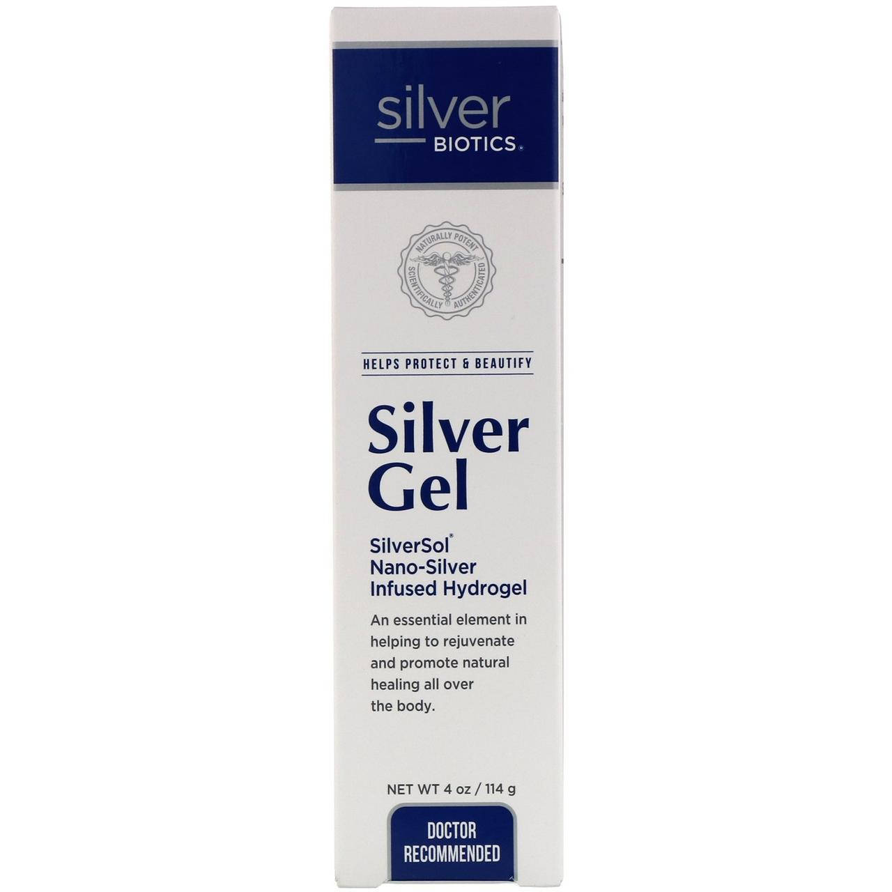 

American Biotech Labs, Silver Biotics, Silver gel, гидрогель с добавкой SliverSol с нано-серебром, 4 жидких,,