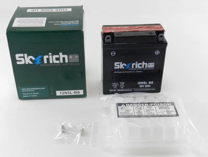 

Аккумулятор 12 v 5 ah.сухозаряженный с кислотой SKAYRICH (120*60*130)