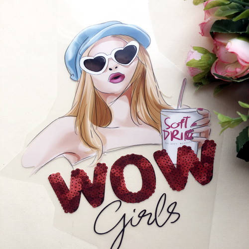 

Термоаппликация-накатка, наклейка на одежду WOW girls 16.5*15 см, Разные цвета