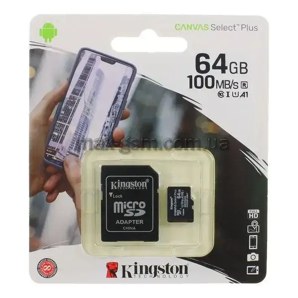 

MicroSDHC 64GB UHS-I Class 10 Kingston Canvas Select Plus R100MB/s