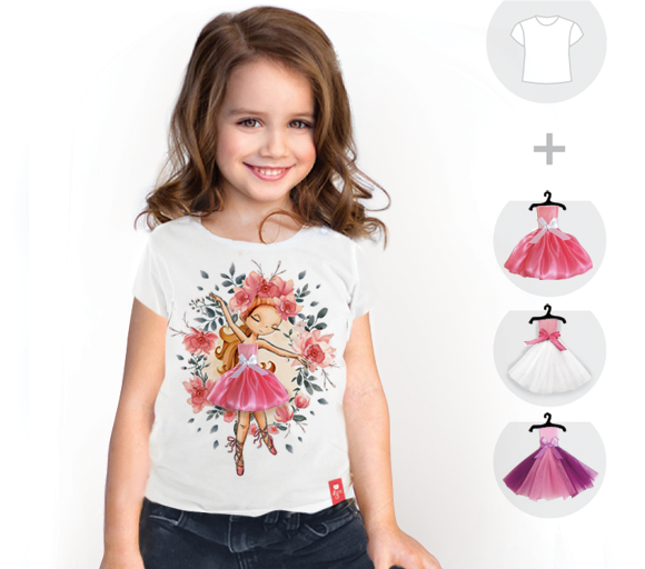 

Футболка детская со съёмными платьями "Flower Dream", для девочки 12-13 лет, Белый