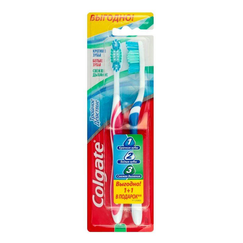 

Зубные щетки Colgate 1+1 тройной эффект средней жесткости 2 шт