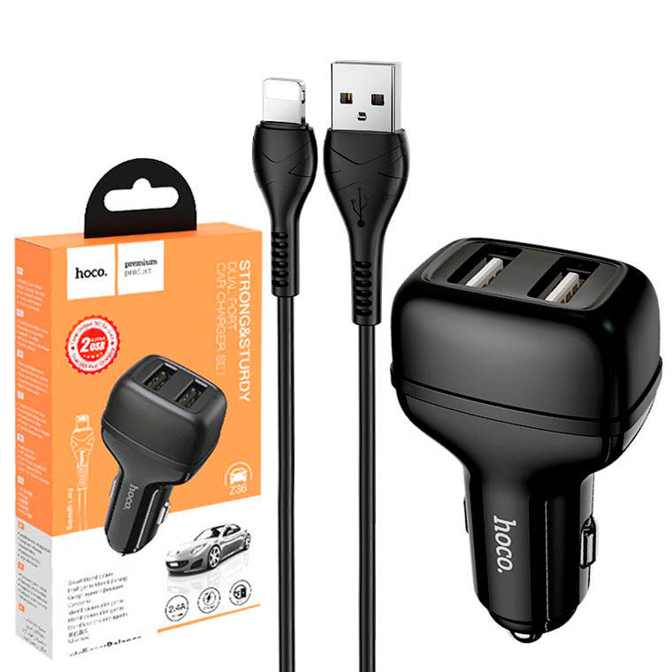 

AЗУ Hoco Z36 2.4A/2*USB + кабель Lightning (Черный)