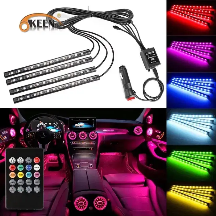 

Подсветка ног в салон авто,Светодиодная 12 LED RGB подсветка салона ног