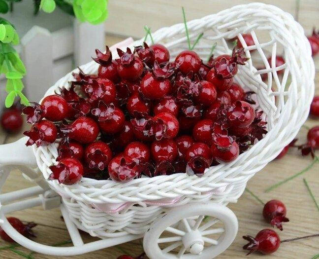 

(10шт) Декоративный шиповник из пенопласта на проволоке ~ 8cм (ягода с проволокой) (сп7нг-9775)