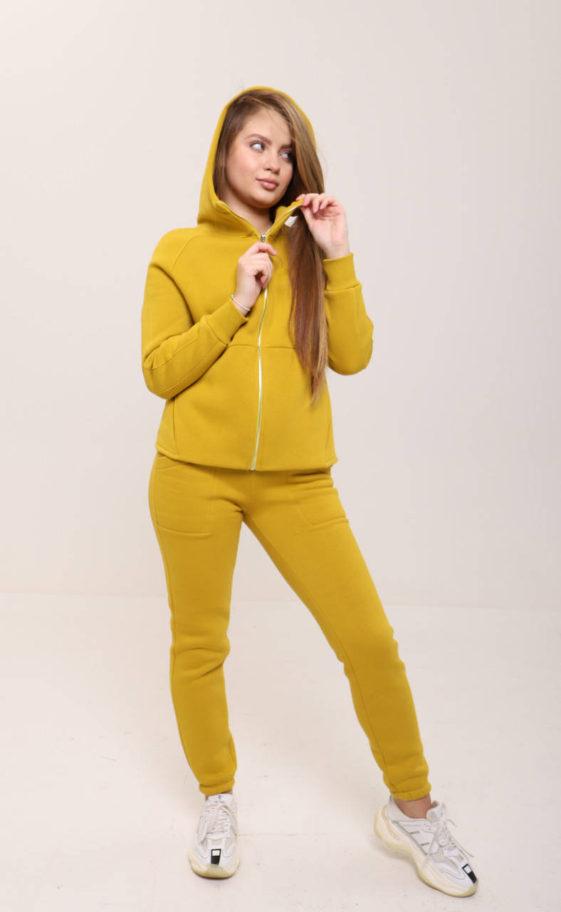 

Жіночий теплий спорт костюм Rocamoon брюки джогери+реглан на блискавці гірчиця, Горчичный