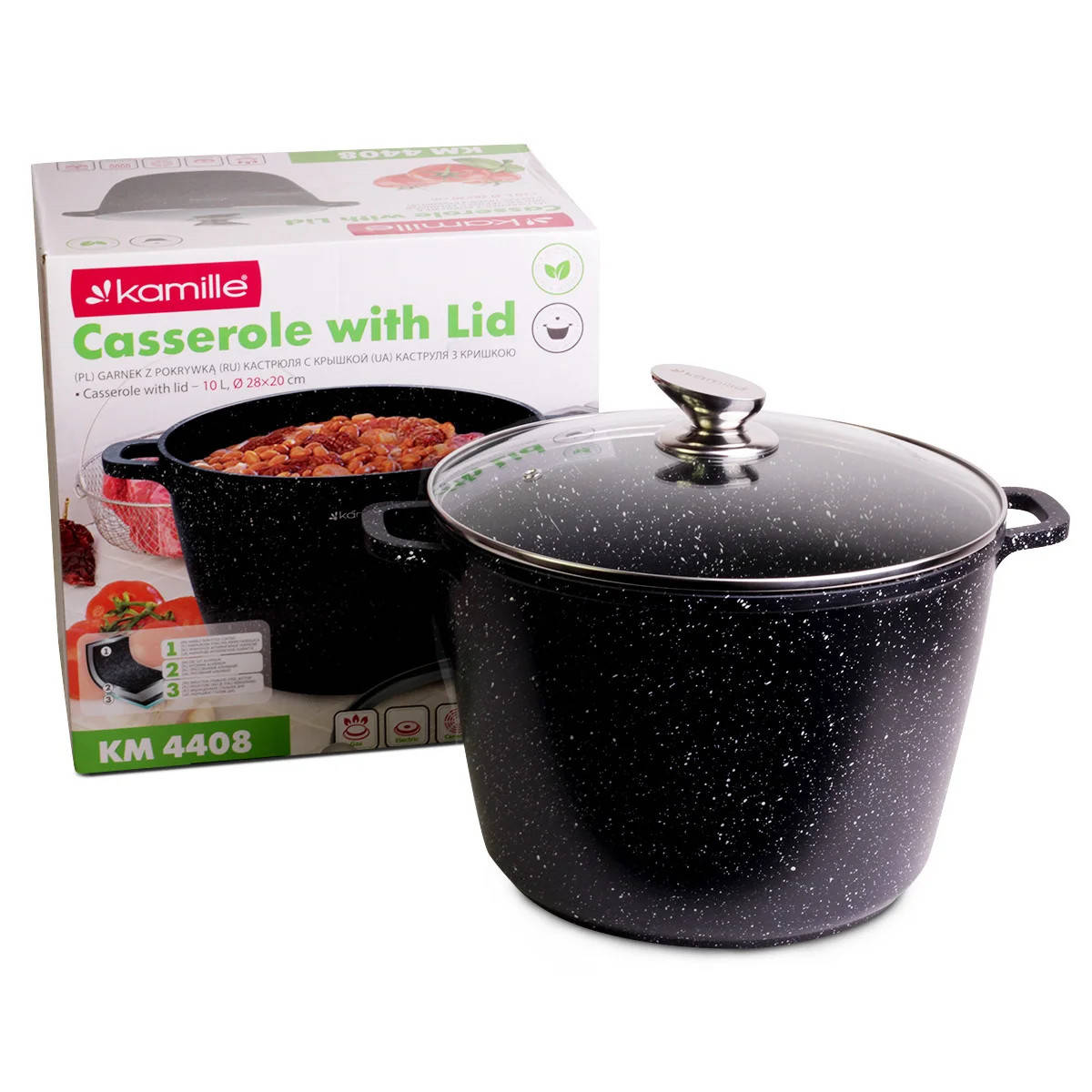 

Кастрюля литая 10л с мраморным антипригарным покрытием Kamille Landes KM-4408, Черный