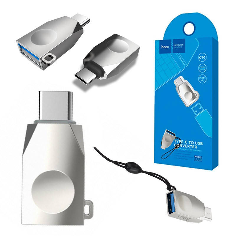 

Адаптер OTG Hoco UA9 USB A to Type-C, серый