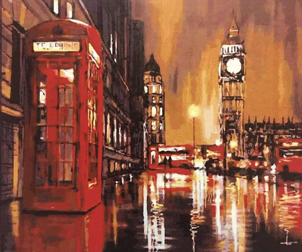 

50*40см Дождливый вечерний Лондон, 2в1 рисование и алмазная живопись