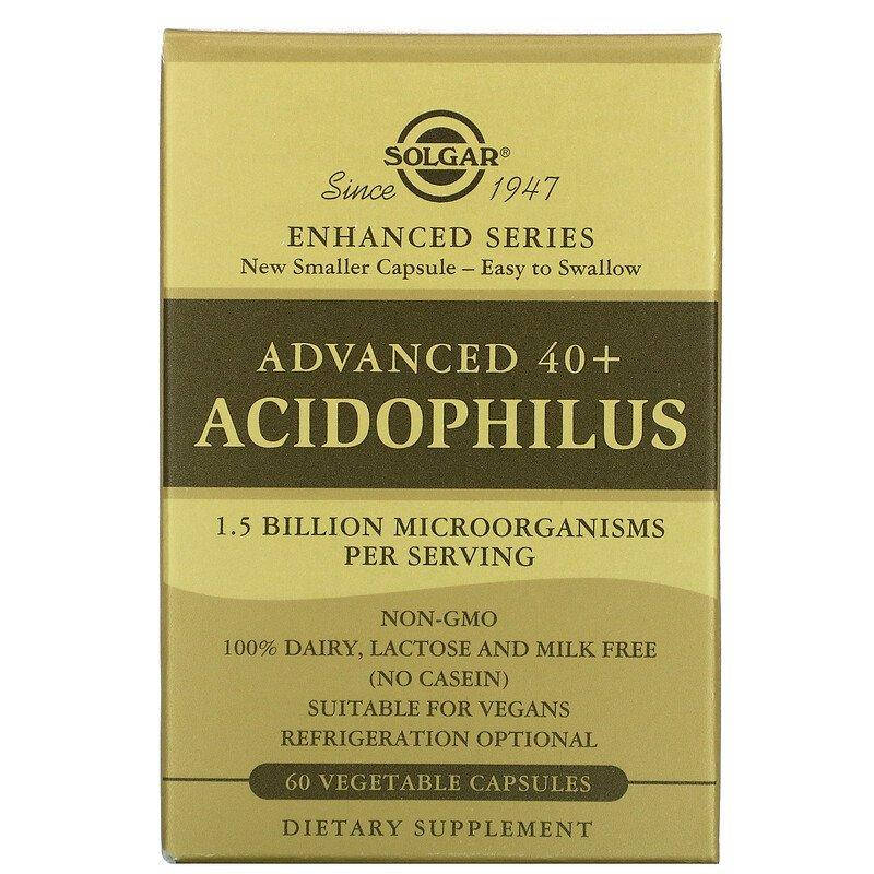 

Пробиотики, Advanced 40+ Acidophilus (Dairy Free), Solgar, 60 капсул (SOL-00027)