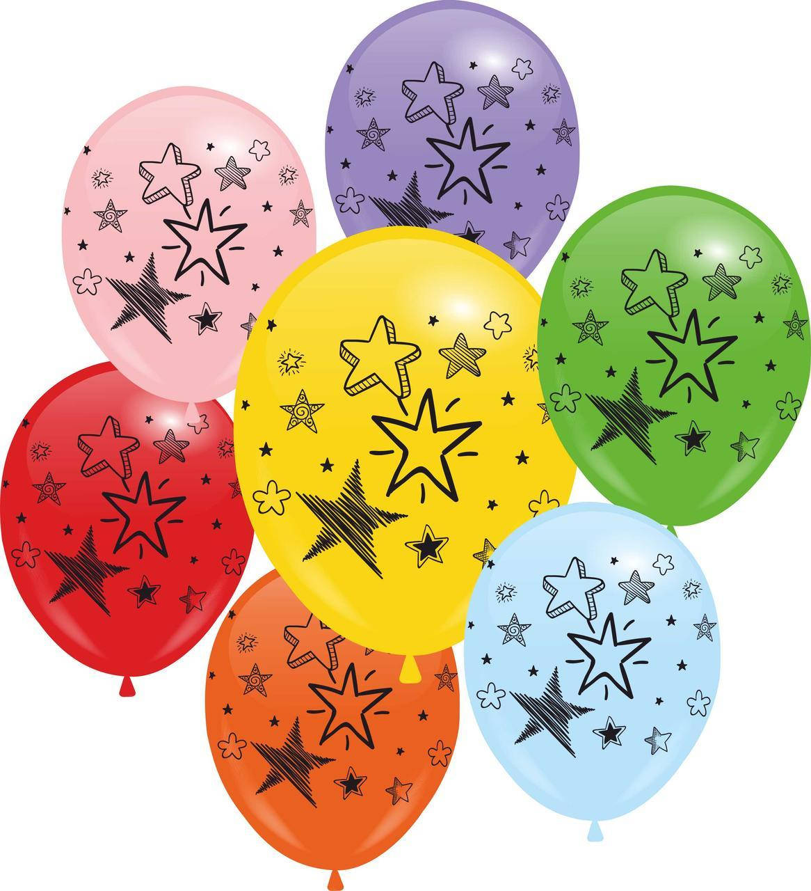 

Кулі 12" Асорті з мал. "Зірки", Чорна фарба, 4 стор., Разные цвета