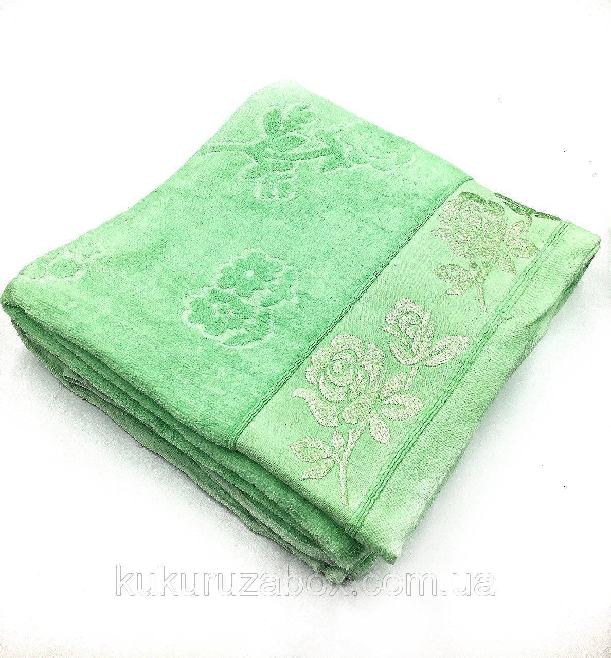

Простынь махровая полуторная Роза однотонная салатовая для отдыха, купания., Салатовый