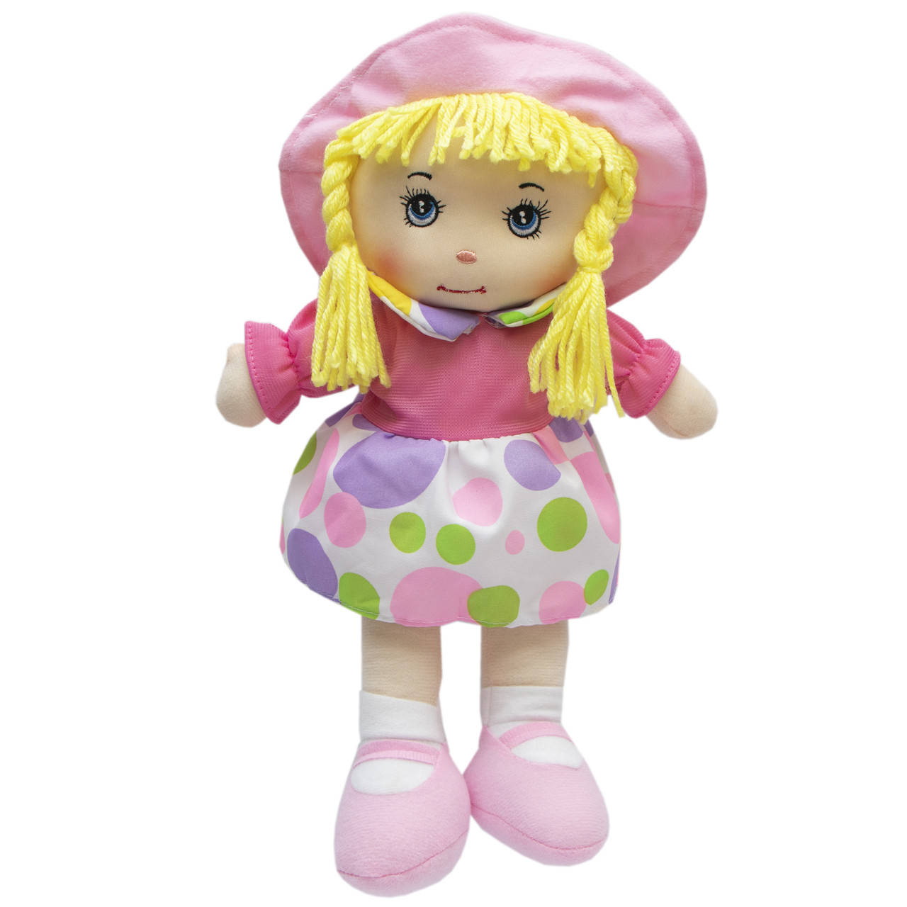 

Мягкая игрушка кукла с вышитым лицом, 36 см, розовое платье (860890)