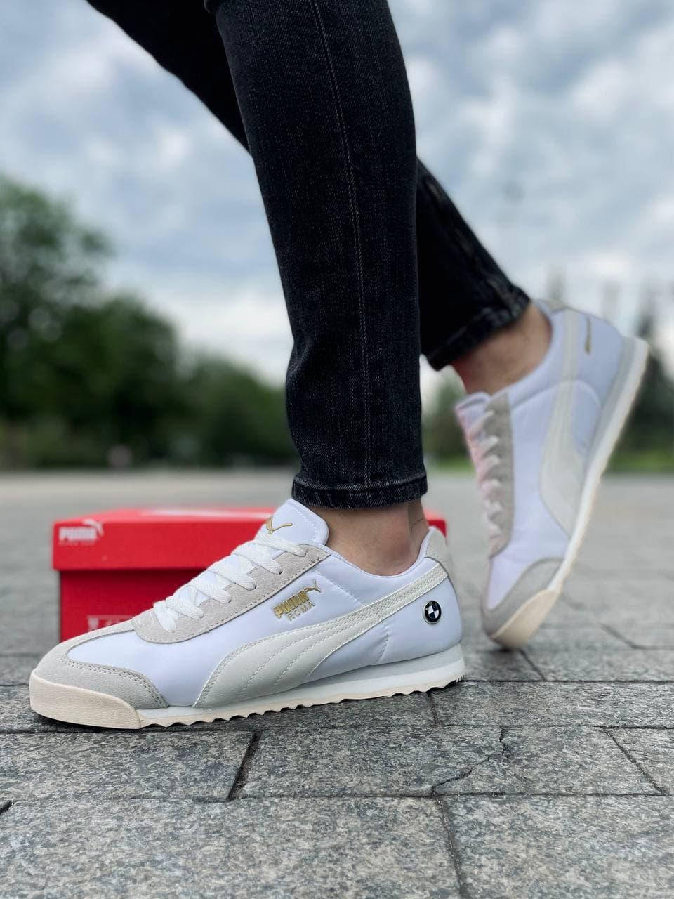 

Puma ROMA белые, мужские демисезонные кроссовки. Лето/осень/весна, мужские замшевые кроссовки. 43, Белый