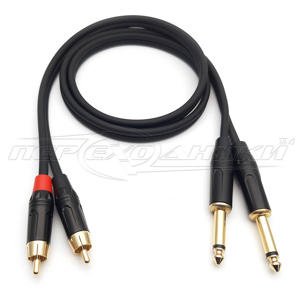 

Кабель 2x jack 6.3 mm to 2RCA металл в экране,премиум качество 1.0, Черный