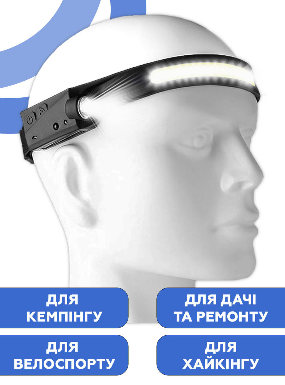 

Яркий светодиодный LED фонарь налобный с аккумулятором, светодиодный фонарик налобный аккумуляторный,, Черный