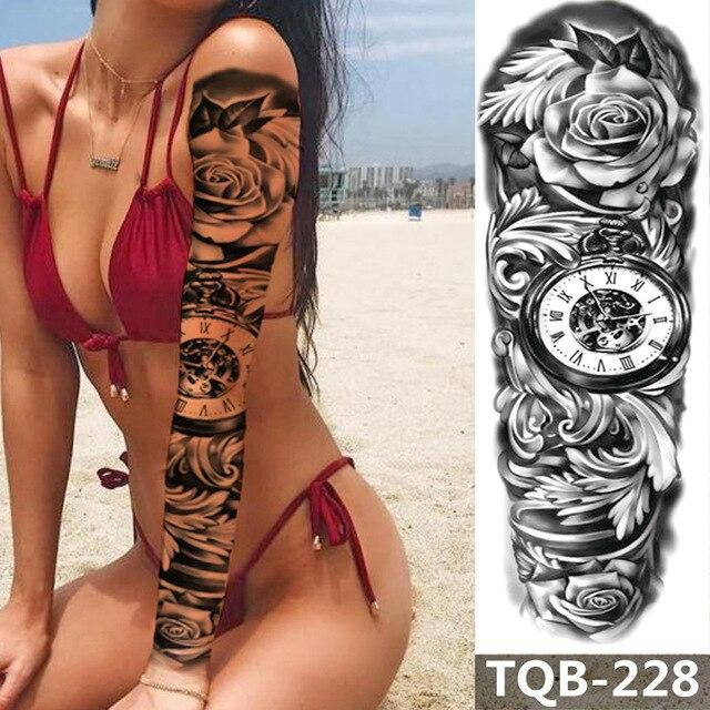 

Флеш тату. На руку/ногу/бедро, 48*17 см Цветы, Розы, Часы