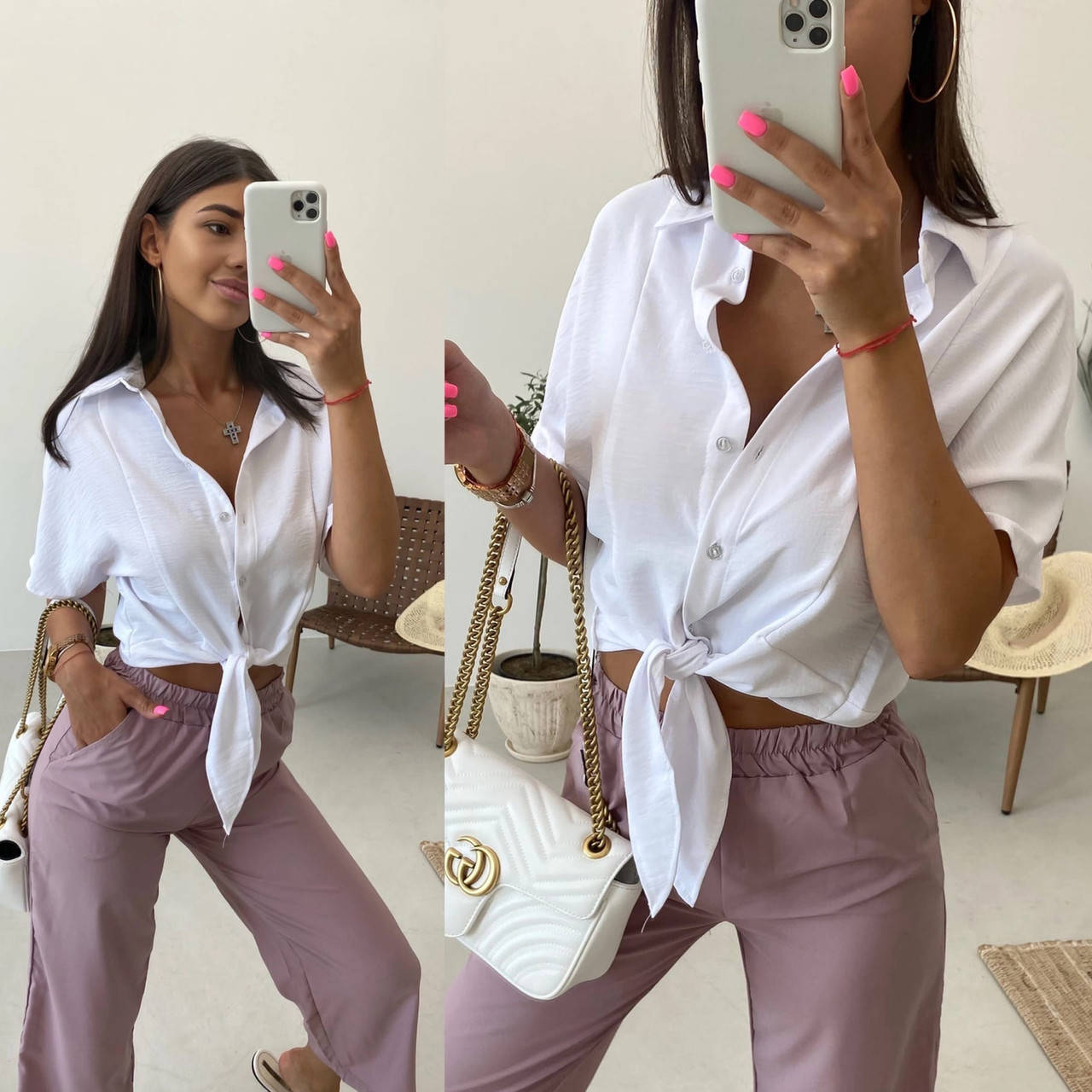 

Женская летняя рубашка на завязках, Белый