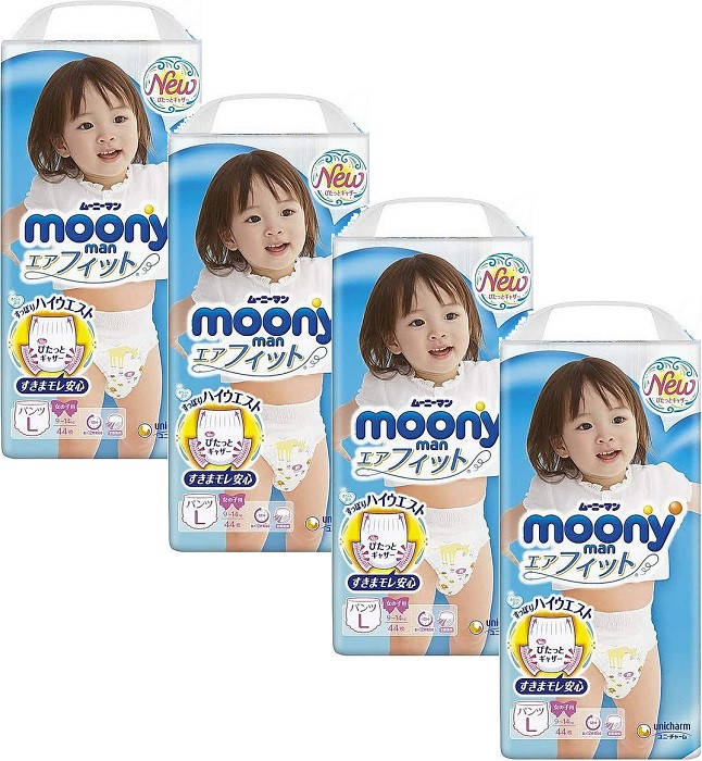 

Трусики Moony для девочек L (9-14кг) 44 шт (4 пачки) внутренний рынок Японии