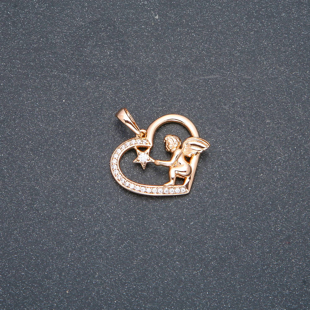 

Кулон Xuping Позолота 18К Сердце с ангелом с белыми стразами d-24х22мм+-