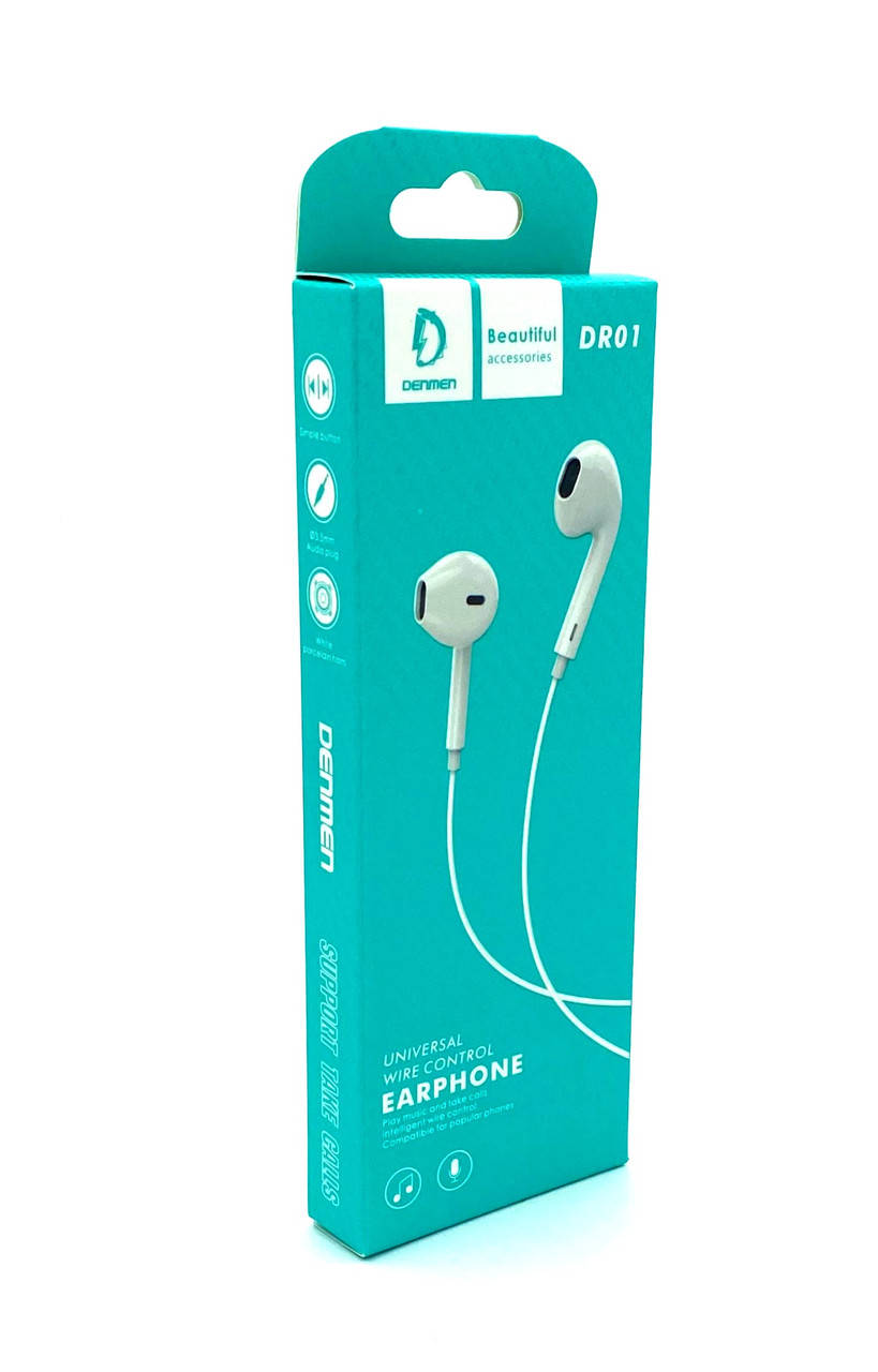 

Наушники проводные с микрофоном DENMEN DR01 White, Белый