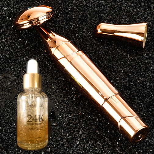 

Массажер для лица электрический вибрационный 2 насадки + Сыворотка золото 24К в подарок