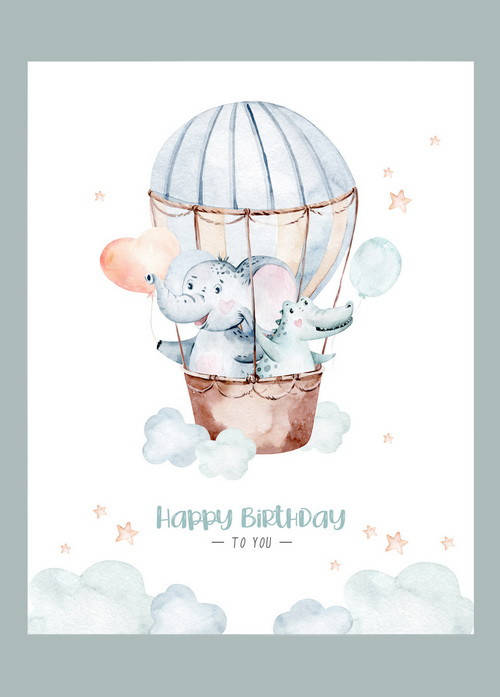 

Открытка детский День рождения "Слоник и крокодильчик"