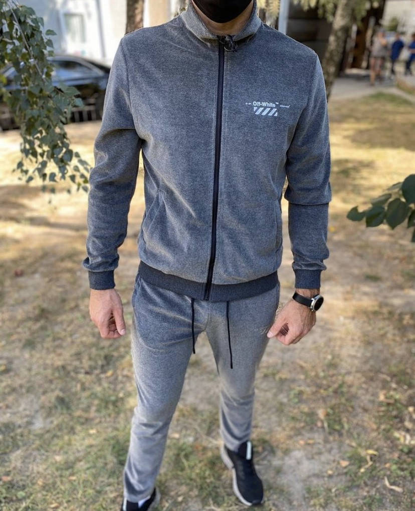 

Мужской спортивный велюровый костюм Off White, Серый