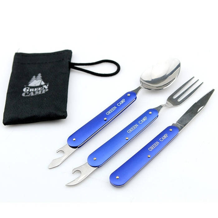 

Набор туристический GreenCamp: вилка, нож, ложка, Синий