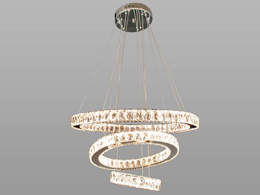 

Люстра подвесная хрустальная светодиодная три режима цвет хром 80W Диаша&7201F/650+400+200