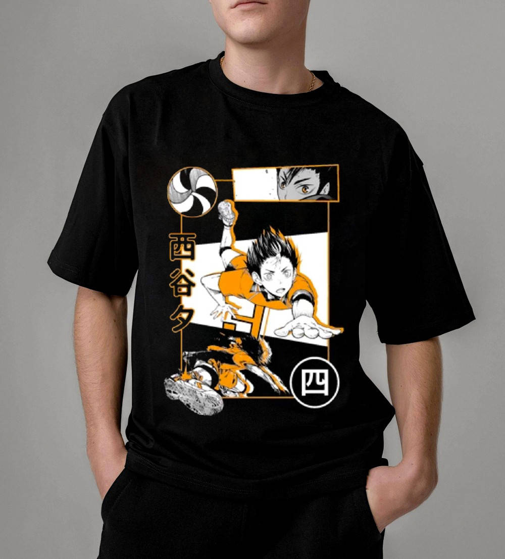 

Футболка haikyuu мужская черная аниме с принтом