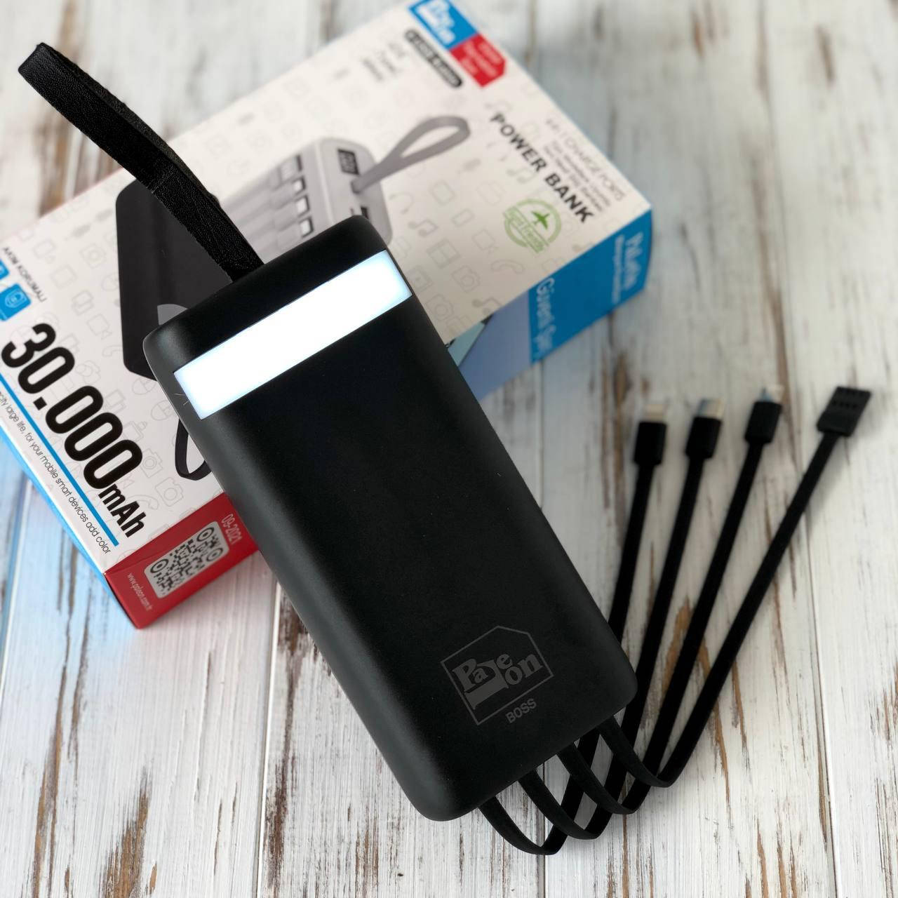 

Power Bank PaLeon 30000mAh 4 встроенных кабеля (Реальная мощность)