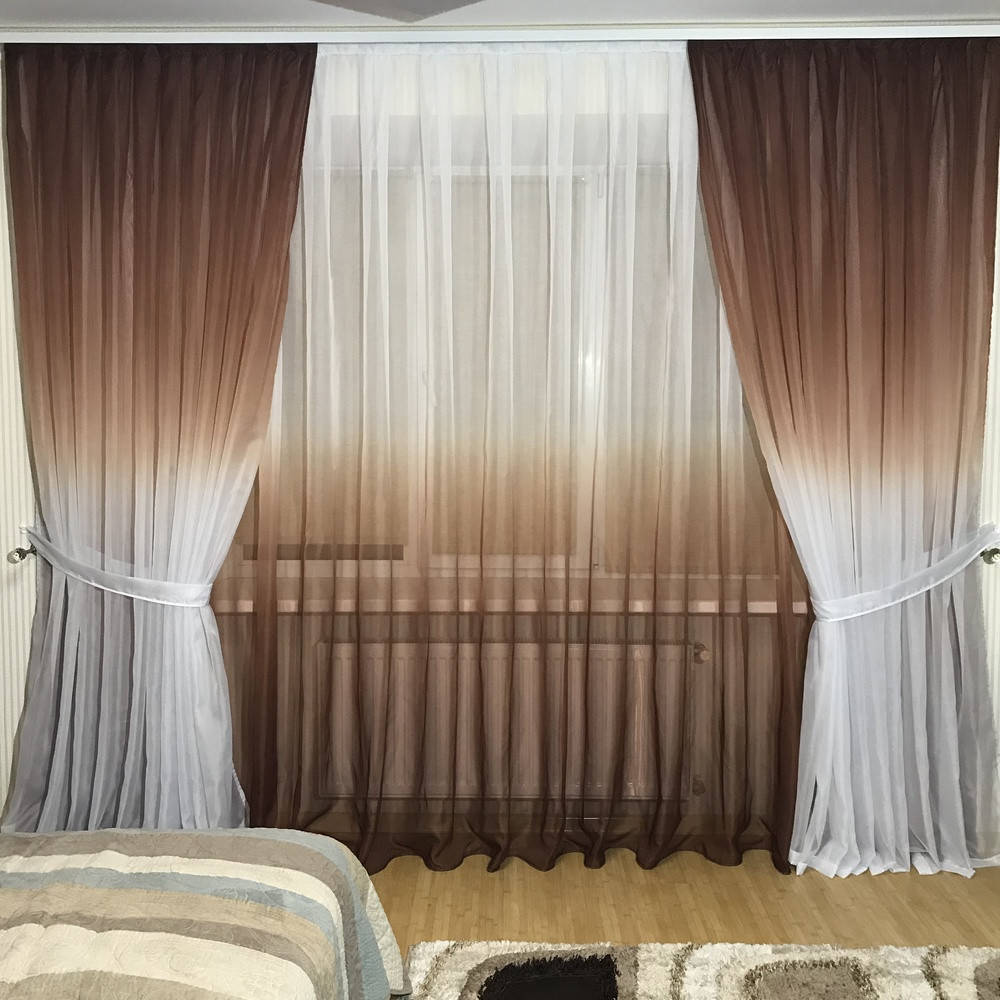 

Готовые шторы в комплекте для гостиной интернет магазин, Коричневый