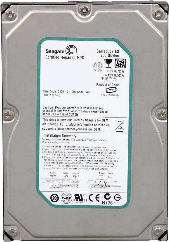 

Жесткий диск 3.5" 750GB Seagate Barracuda ES 7200rpm 16MB SATAII (ST3750640NS) Refurbished