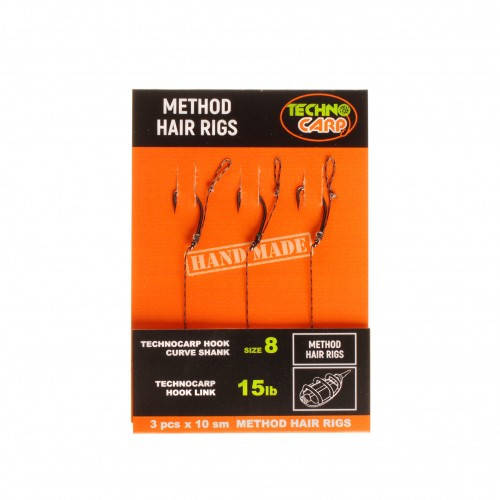 

Готовый поводок Techno Carp Method Hair Rigs 15lb Curve Shank Hook №8 (3шт), Коричневый