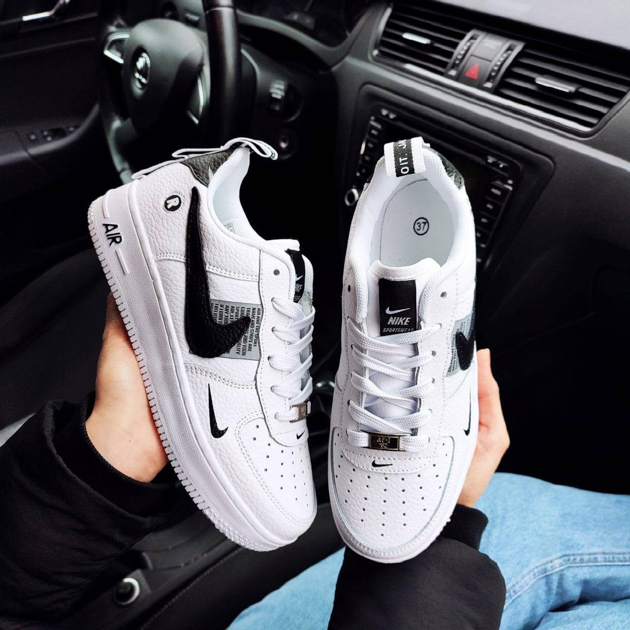 

Мужские кроссовки Nike Air Force 1 Utility кожаные, летние кроссовки найк аир форс черно-белые, найк эир форс, Белый